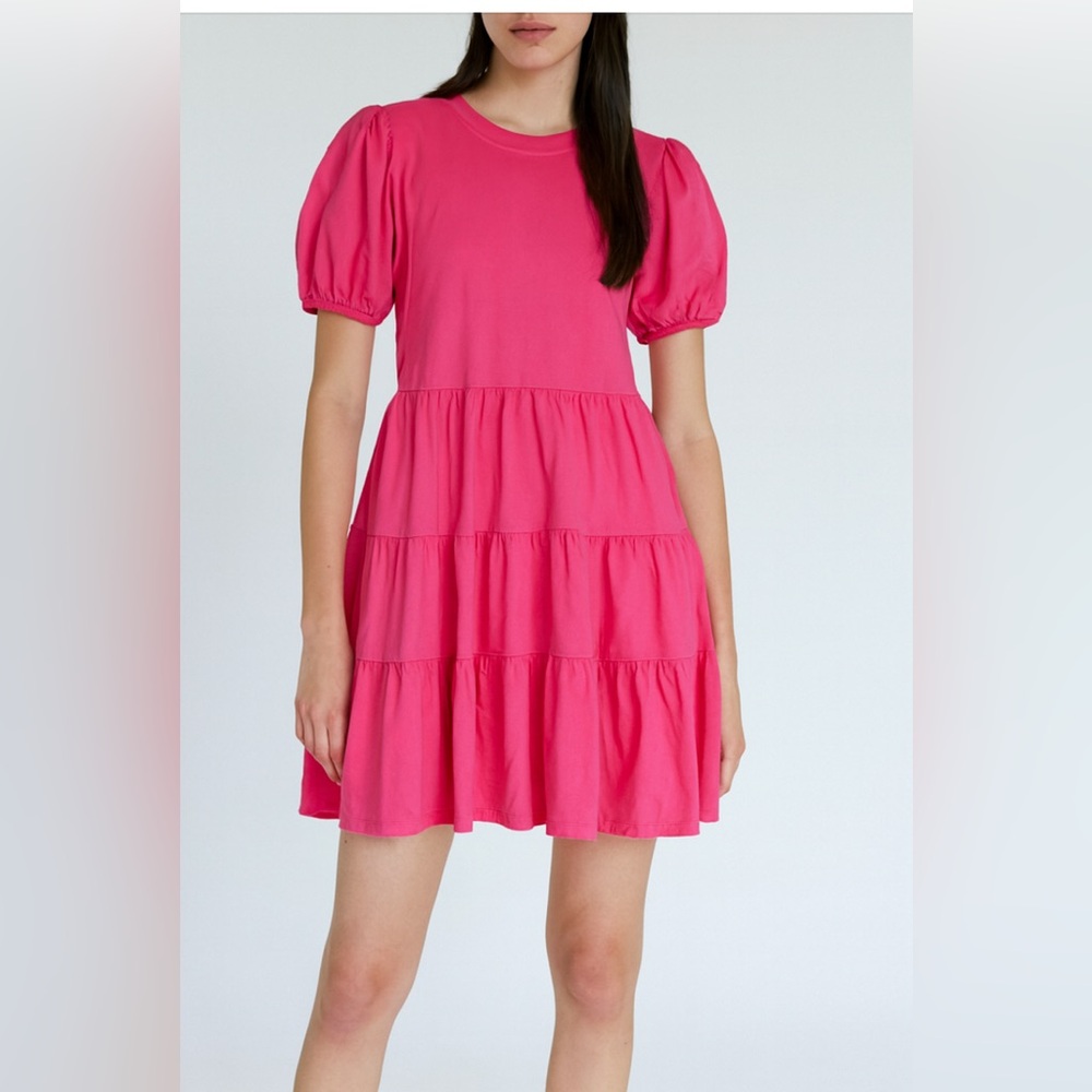 Zara Vibrant Pink Mini Dress With Ruffles Size Medium Cottagecore, Feminine